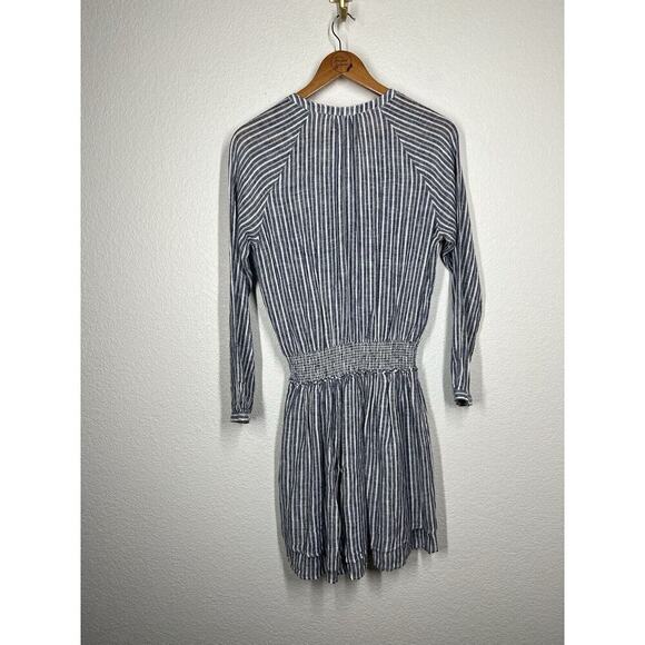 Rails Jasmine Tibet Stripe Linen Blend Smocked Long Sleeve Dress Women Size S - Picture 5 of 5